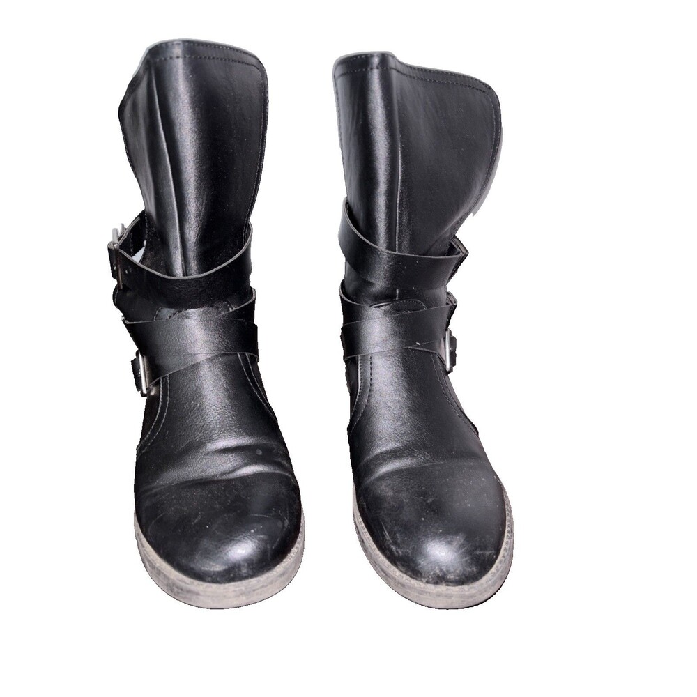 Womens SZ 9 M Black Willow Leather Boots Mid-Calf Buckle Moto Ranch grunge girl